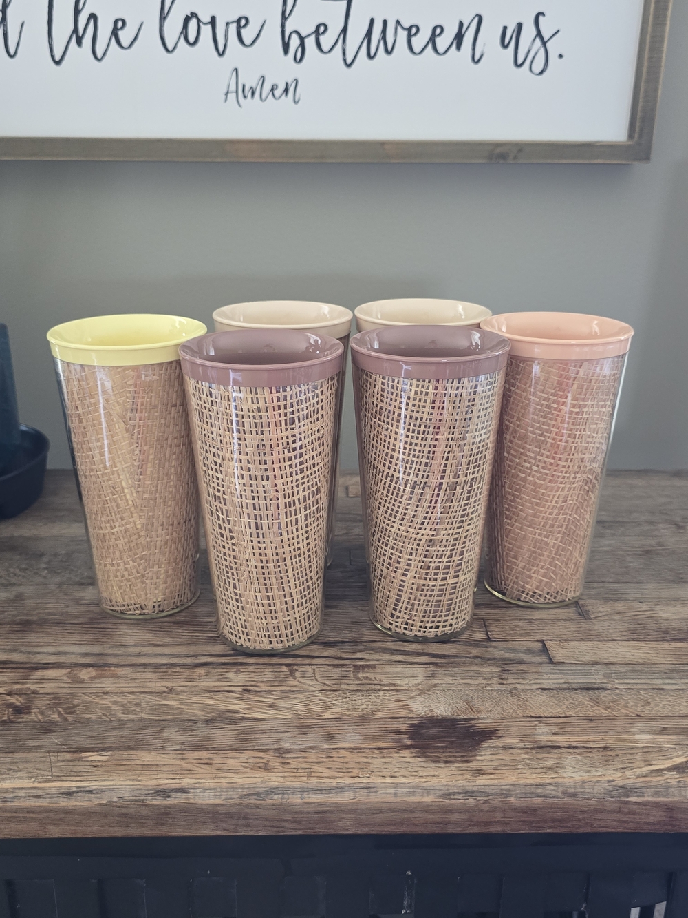 Vintage Raffiaware Woven-Pattern Picnic, Tiki, Tumbler Set Of 6
